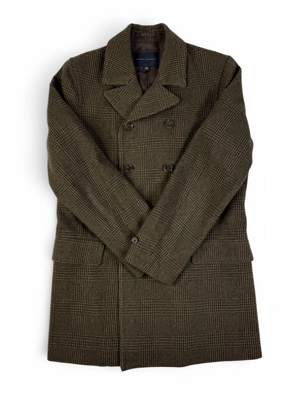 Banana Republic Heritage Brown Plaid Double Breasted Wool Peacoat M